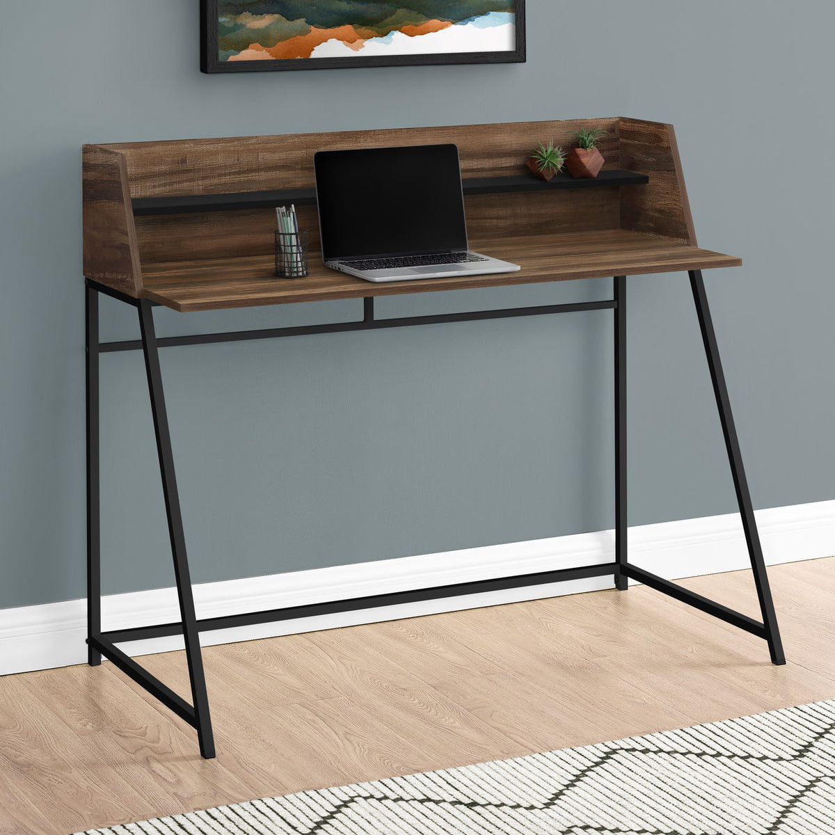 Computer Desk For Home Office, Laptop, Storage Shelves, Marble Look Contemporary & Modern