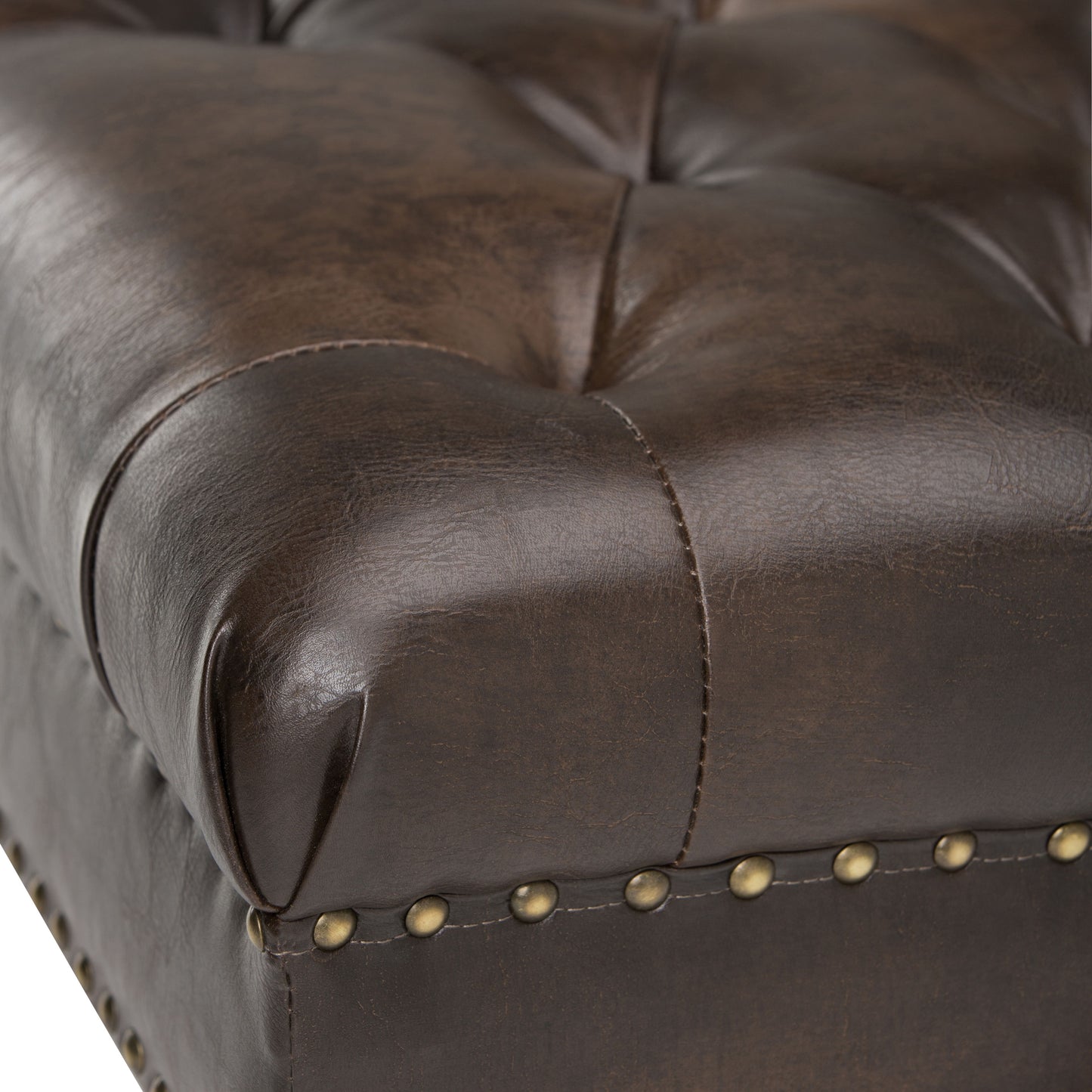 Henley - Tufted Ottoman Bench - Distressed Brown