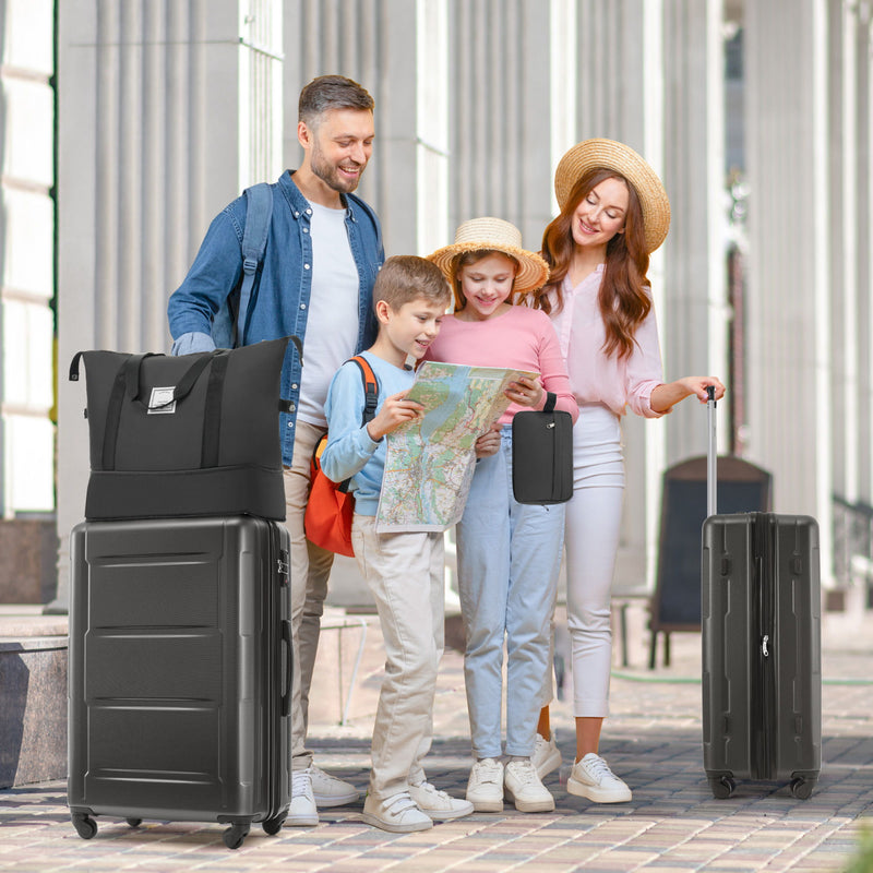 2-piece ABS luggage set with spinner wheels, dark gray suitcases and matching tote bag