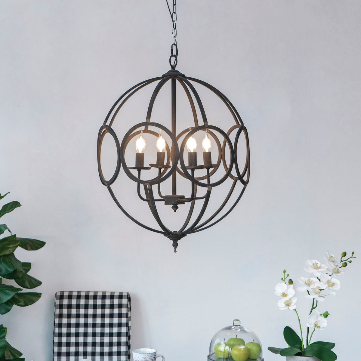 4 Light Metal Chandelier, Hanging Light Fixture With Adjustable Chain For Kitchen, Bulb Not Included - Black