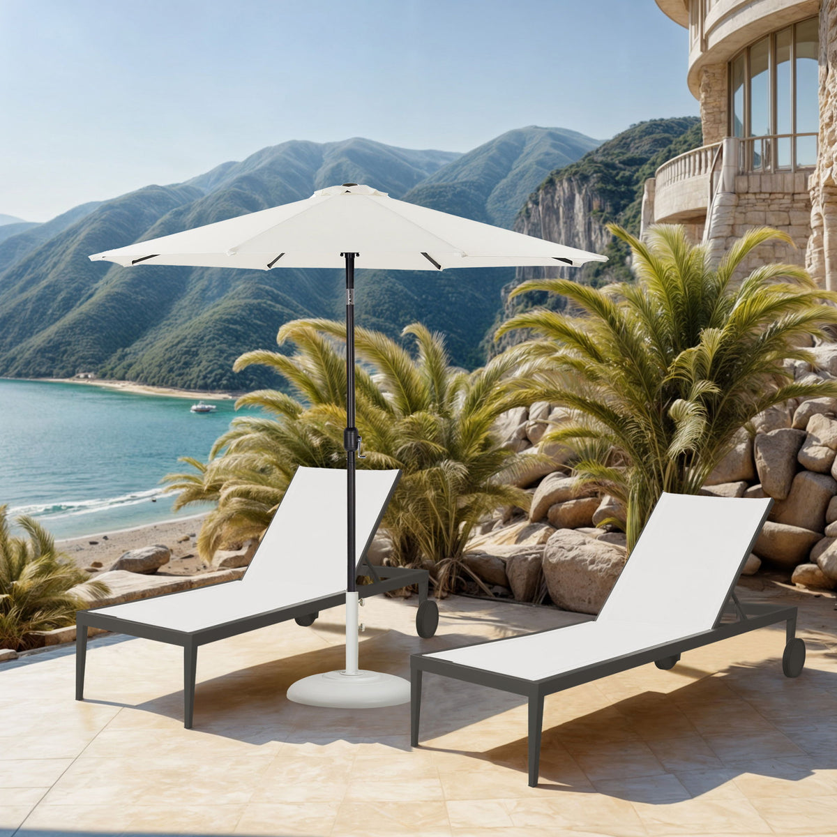 Fiji - Aluminum Patio Umbrella With Round White And Black Base