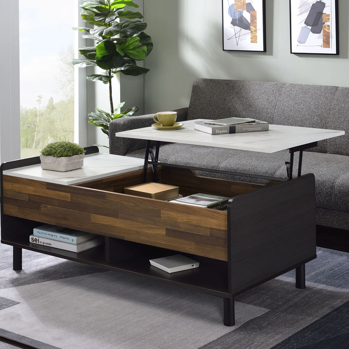 Axel - Printed Faux Marble Coffee Table With Lift Top - Marble