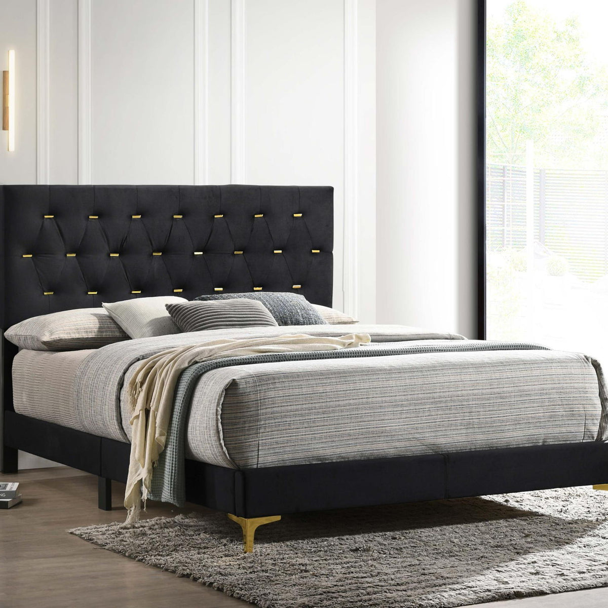 Kendall Upholstered Queen Panel Bed Black
