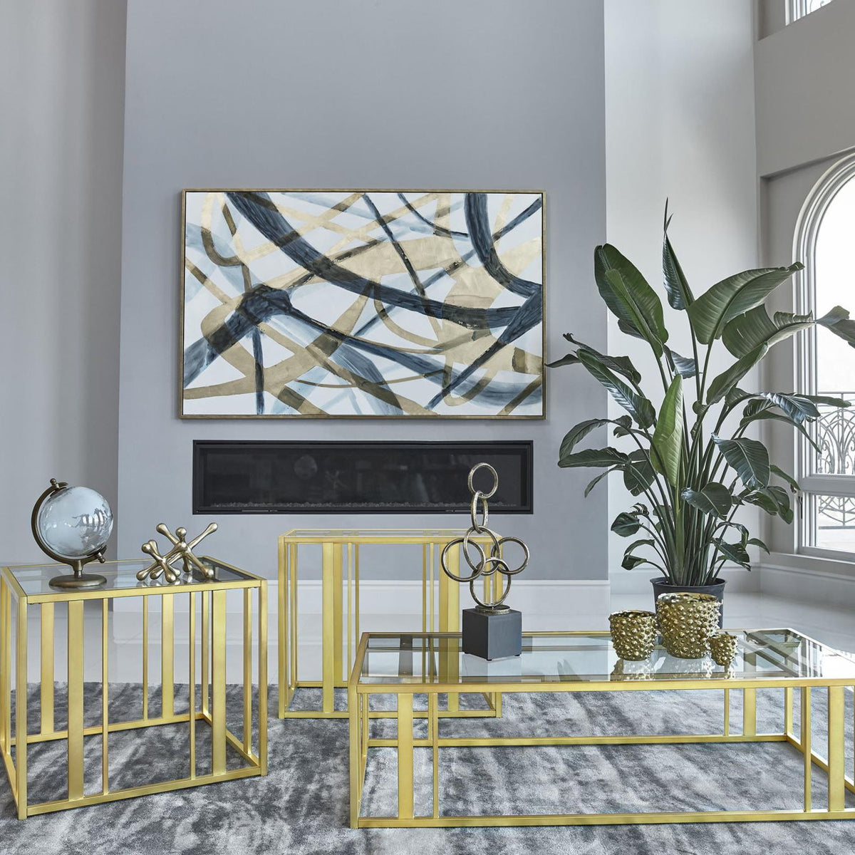 Adri 3-piece Coffee and End Table Set Matte Brass