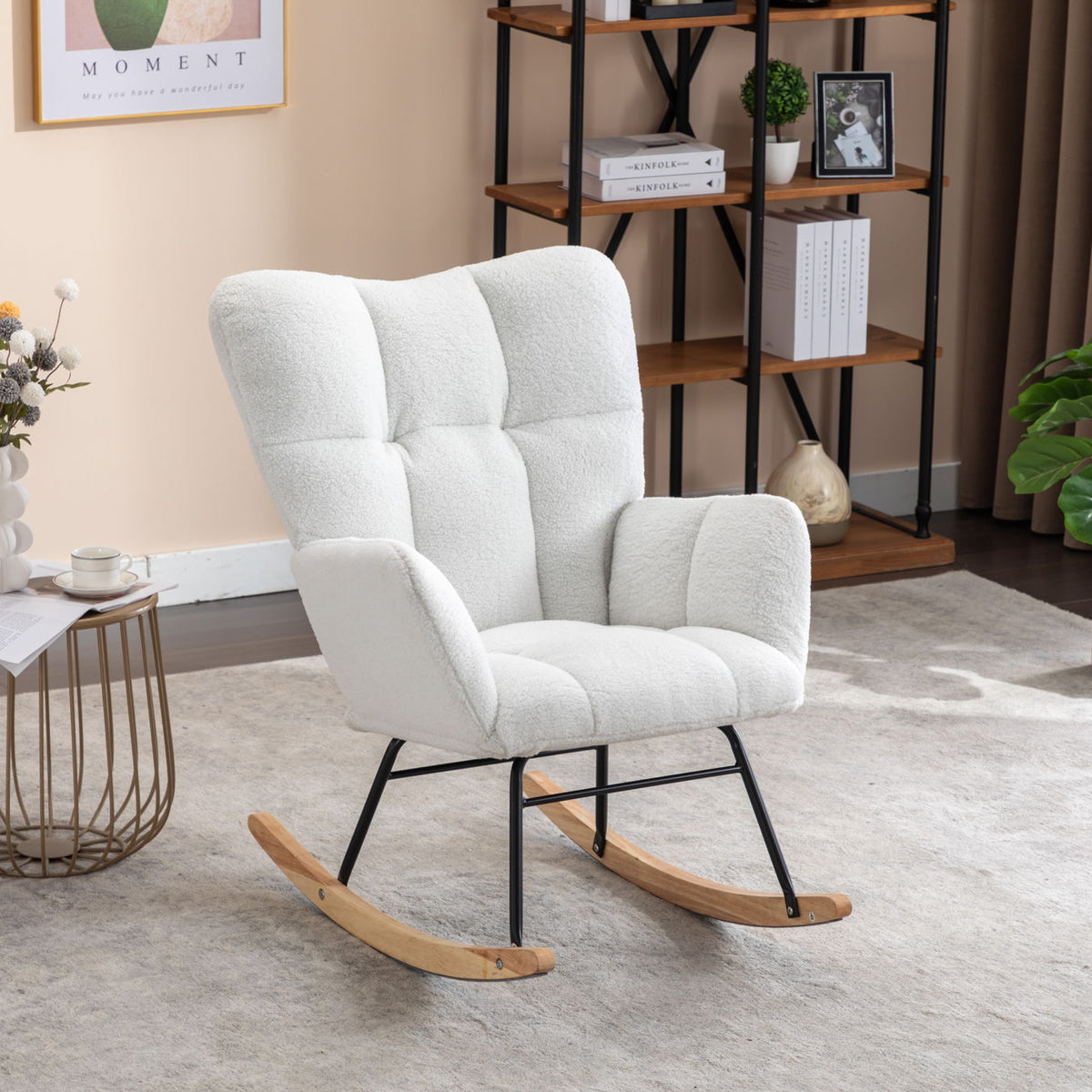 Teddy Fabric Rocking Gilder Nursery Chair For Living Room Indoor - Ivory