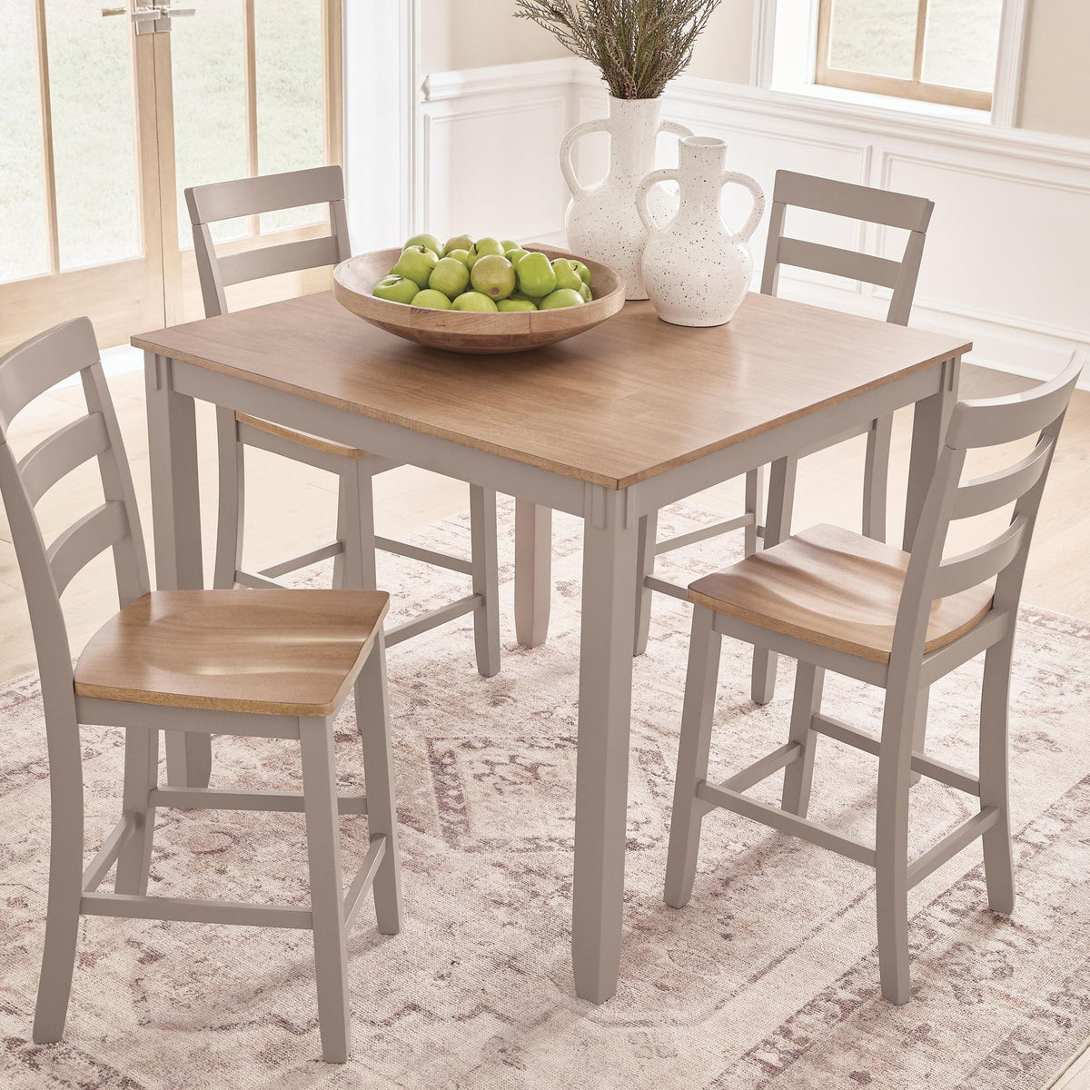 Harperfeld - Dining Room Counter Table Set (Set of 5) - Natural / Gray