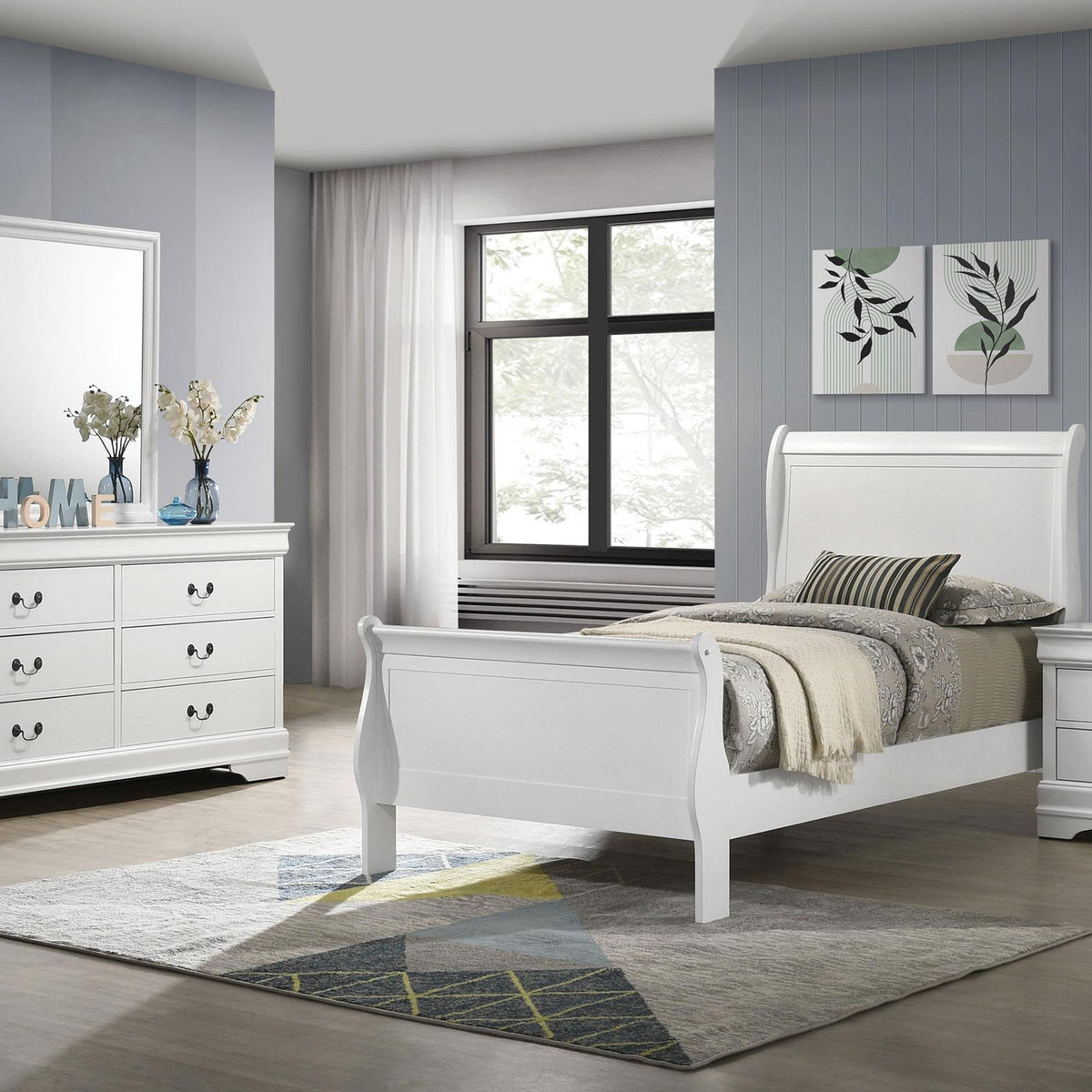 Louis Philippe 4-piece Twin Bedroom Set White