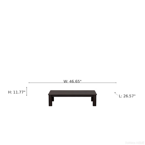 Dark espresso coffee table, 46.65W x 11.77H x 26.57L, slatted top