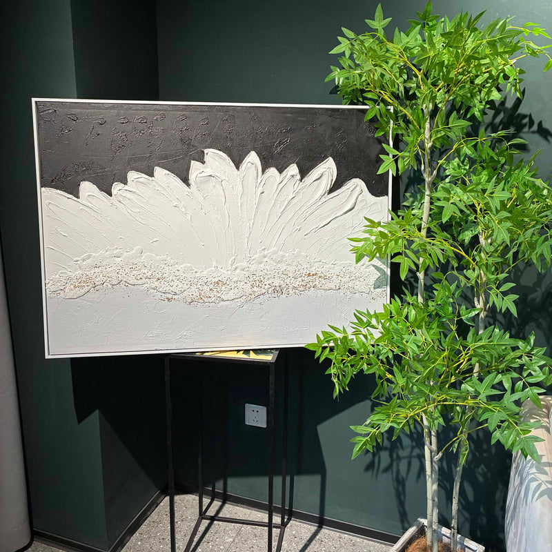 Framed Abstract Wall Art & Thick Textured Canvas Painting With & Accents, Decor For Living Room - Black White