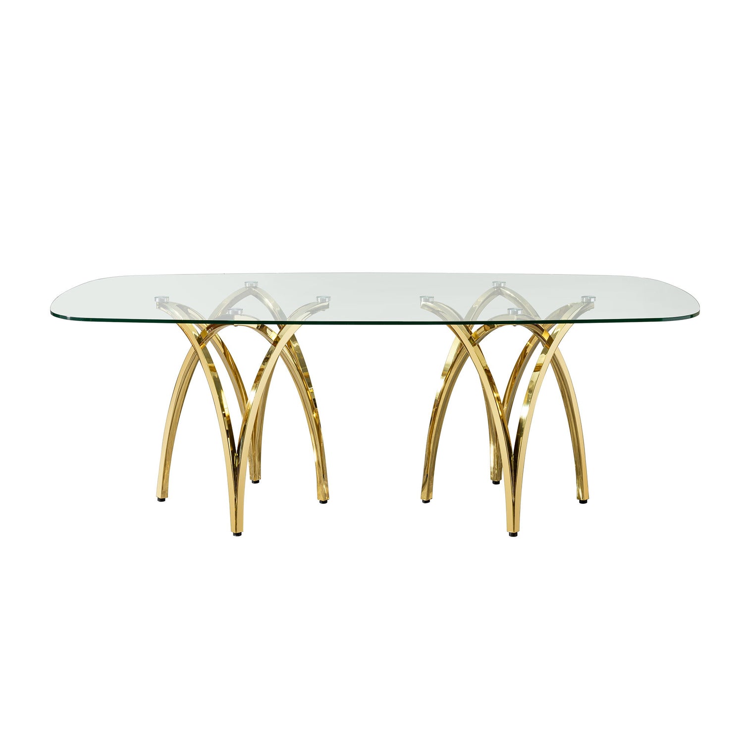 Tempered Glass Rectangular Dining Table With Stainless Steel Base - Gold