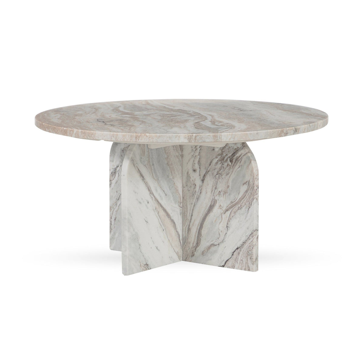 Gray marble round coffee table with pedestal base and round tabletop