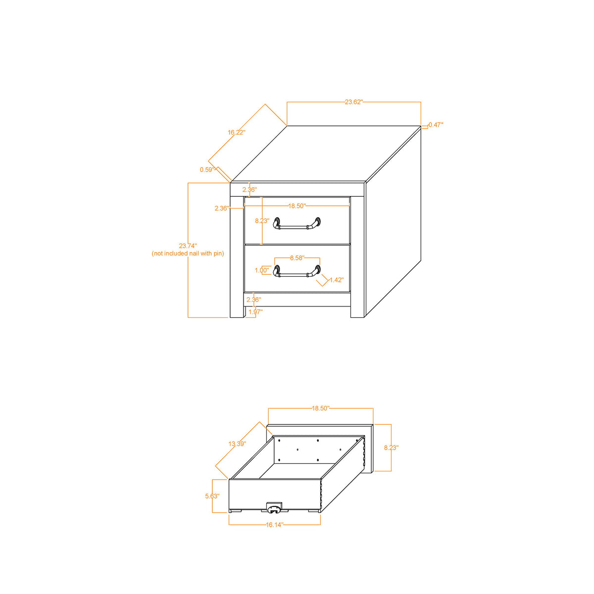 Monica - Nightstand With Spacious Drawers Bar Handles - Dark Oak