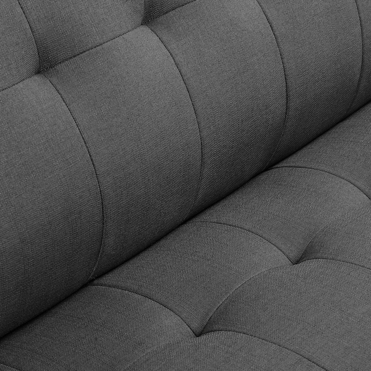 Dark gray upholstered accent chair seat and arm cushions with textured fabric
