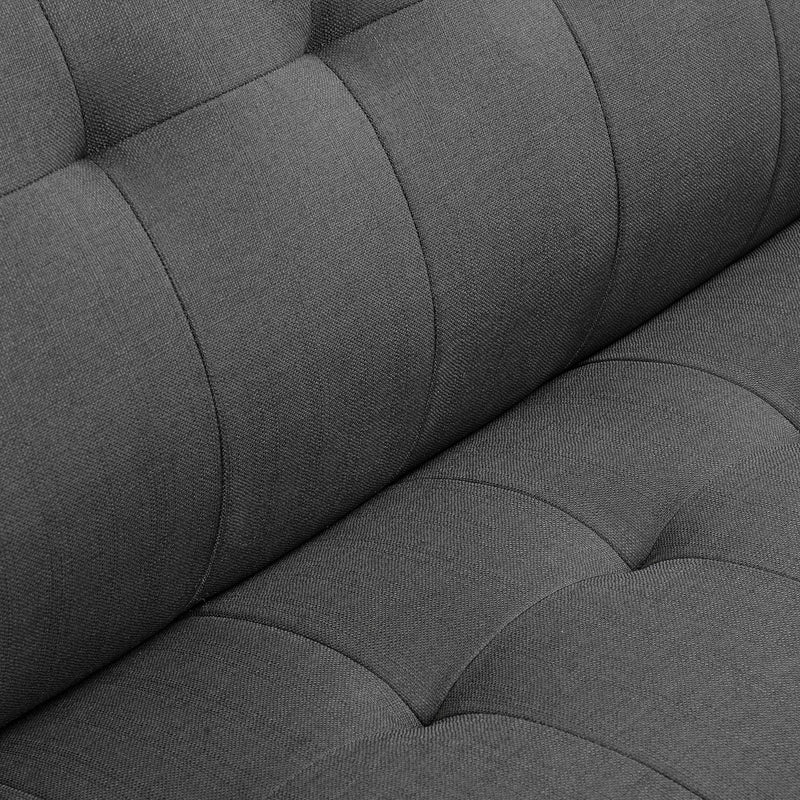 Dark gray upholstered accent chair seat and arm cushions with textured fabric