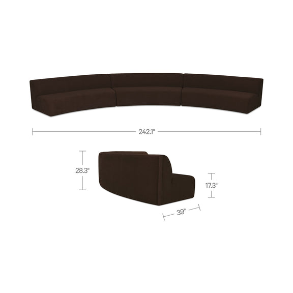 Dark brown modular sectional sofa set shown with size measurements and corner module