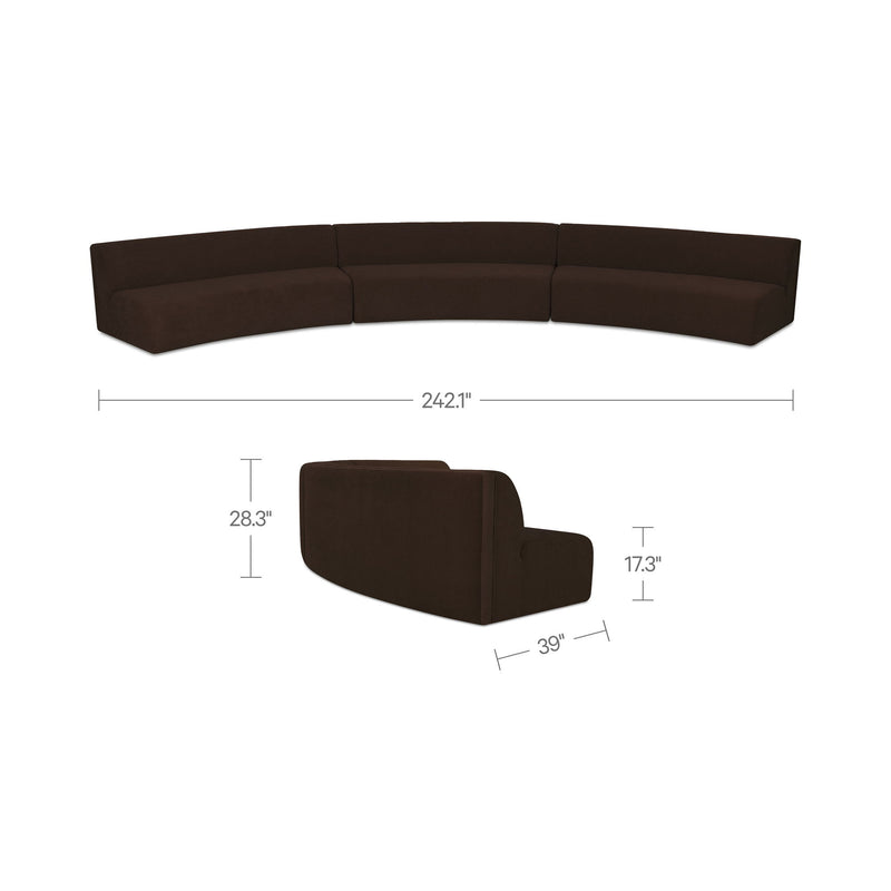 Dark brown modular sectional sofa set shown with size measurements and corner module