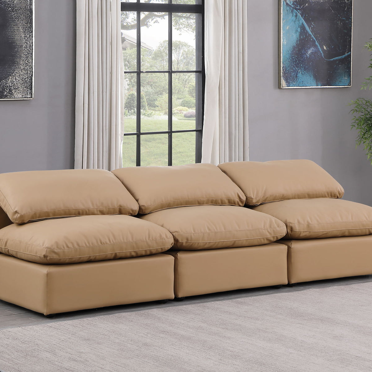 Indulge - Faux Leather 3 Piece Modular Armless Sofa - Tan