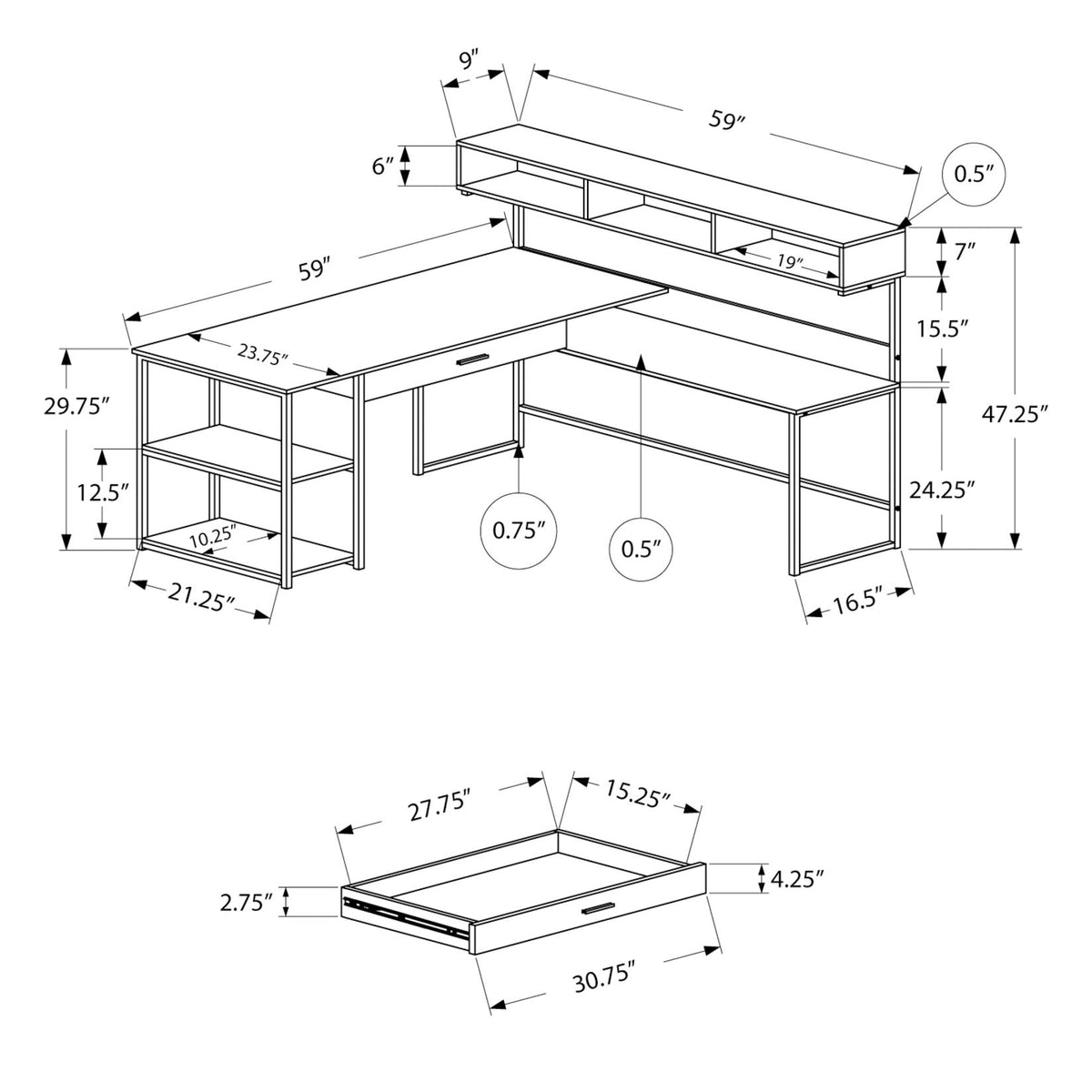 Computer Desk, Home Office, Corner, Storage Drawers, L Shape, Laptop, Contemporary & Modern