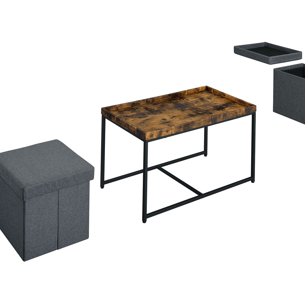 Monty - Wood Grain 3 Piece Coffee Table Set With Raised Edges (Set of 3)