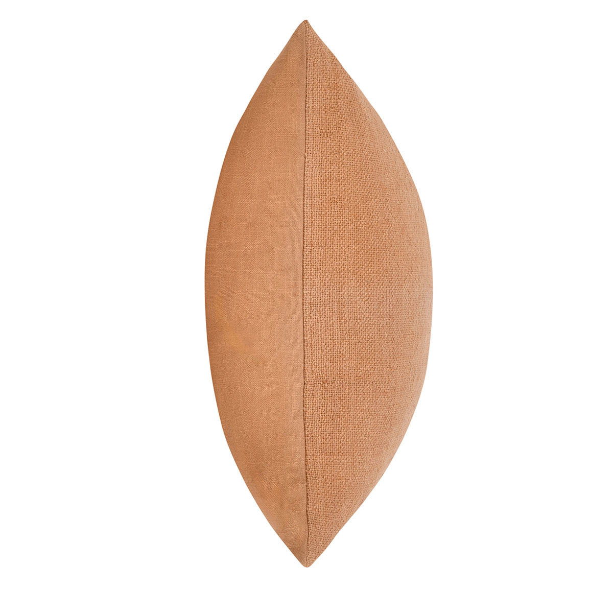 Hazel brown woven throw pillow, angled view showing slim side profile