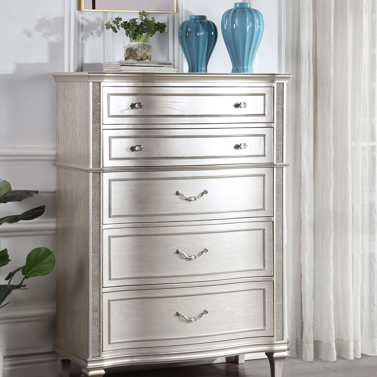 Evangeline 6-drawer Bedroom Chest Silver Oak