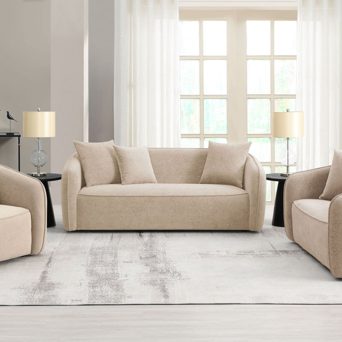 Keith - Chenille 3 Piece Living Room Set (Comes With Matching Color Toss Pillows)