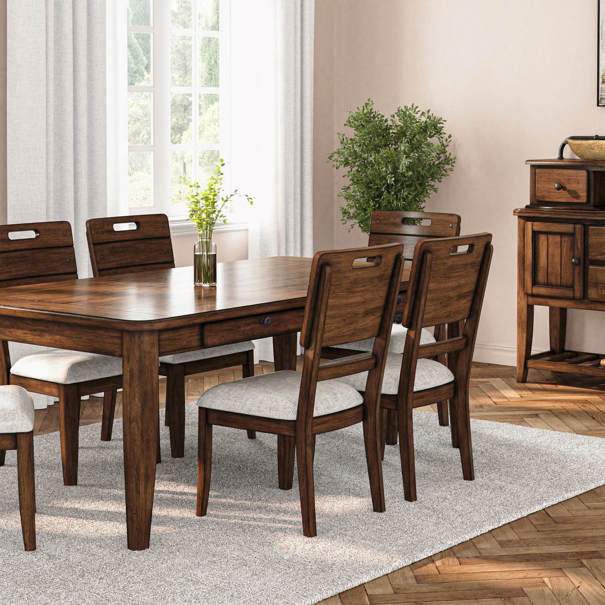Casual Dining Table With Four Storage Drawers - Brown