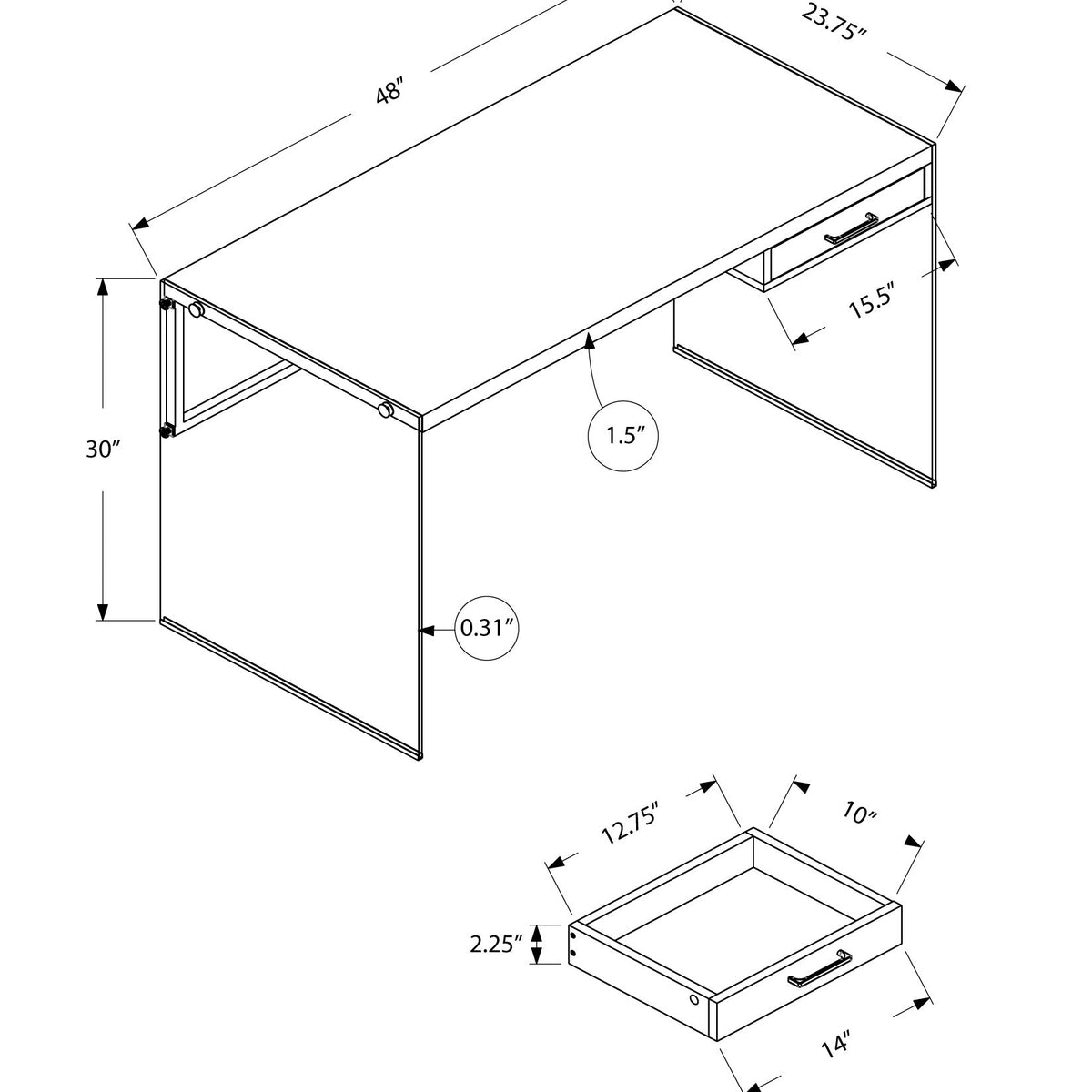 Contemporary Design Computer Desk For Home Office, Storage Drawers
