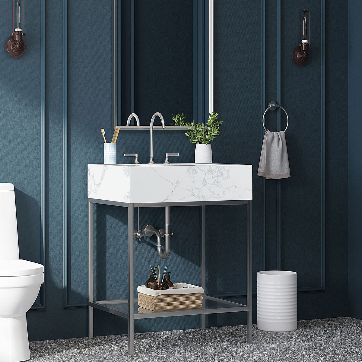 Marmo - Engineered Marble Bathroom Vanity With Chrome Base