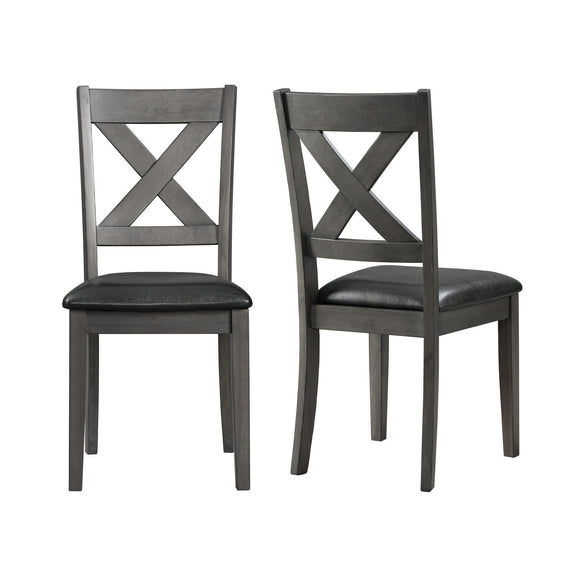 Dining side chair set of 2, dark gray fabric seat, crossed X-back design