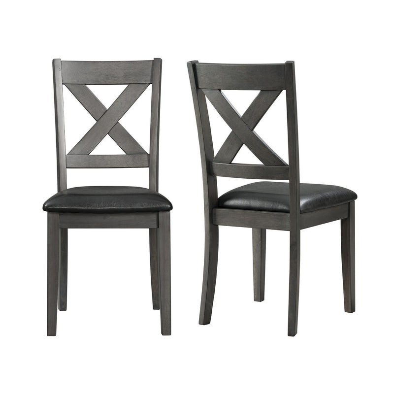 Dining side chair set of 2, dark gray fabric seat, crossed X-back design