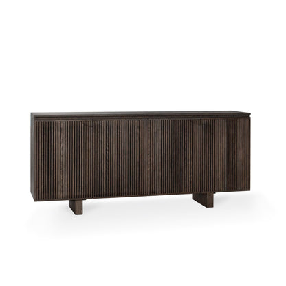 Roya cabinet with toasted brown vertical slat door fronts and sturdy corner legs