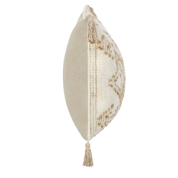Ivory embroidered lumbar pillow front panel with tassel detail