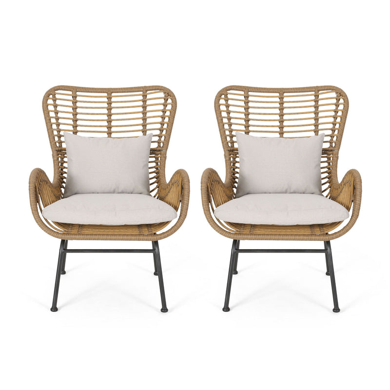 Modern Aesthetic Outdoor Rattan Accent Chair With Metal Legs