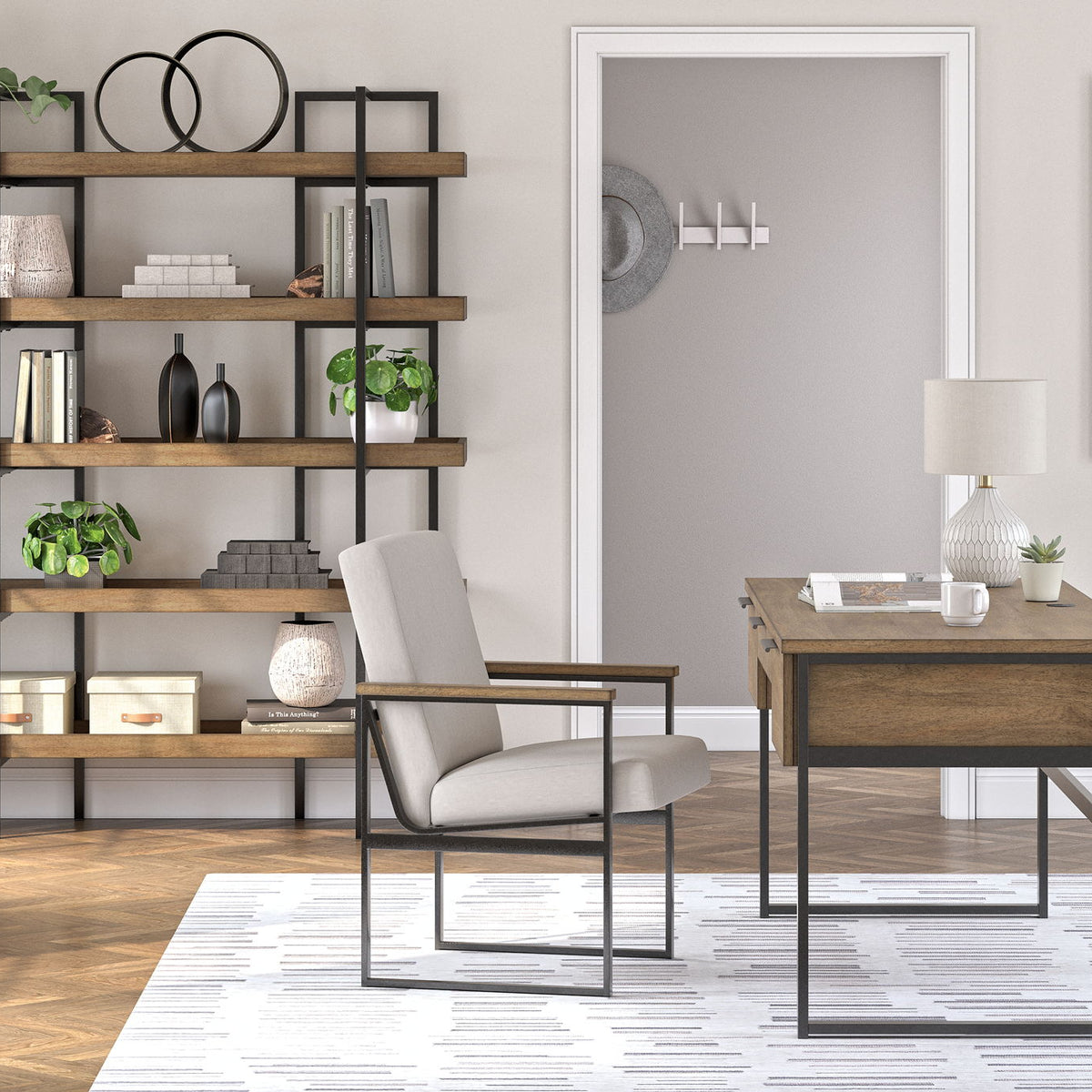 Montia - Home Office Desk, Desk Chair, Bookcase - Light Brown