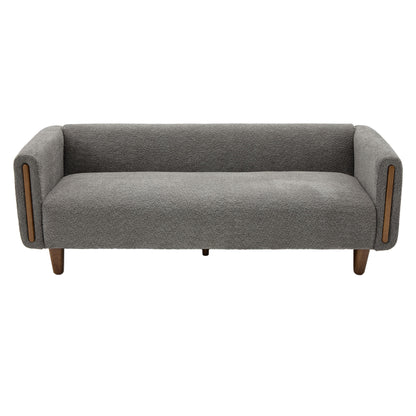 3-seater sofa with armrests, dark gray fabric upholstery with wooden legs