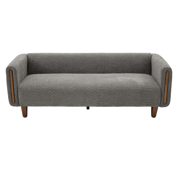 3-seater sofa with armrests, dark gray fabric upholstery with wooden legs