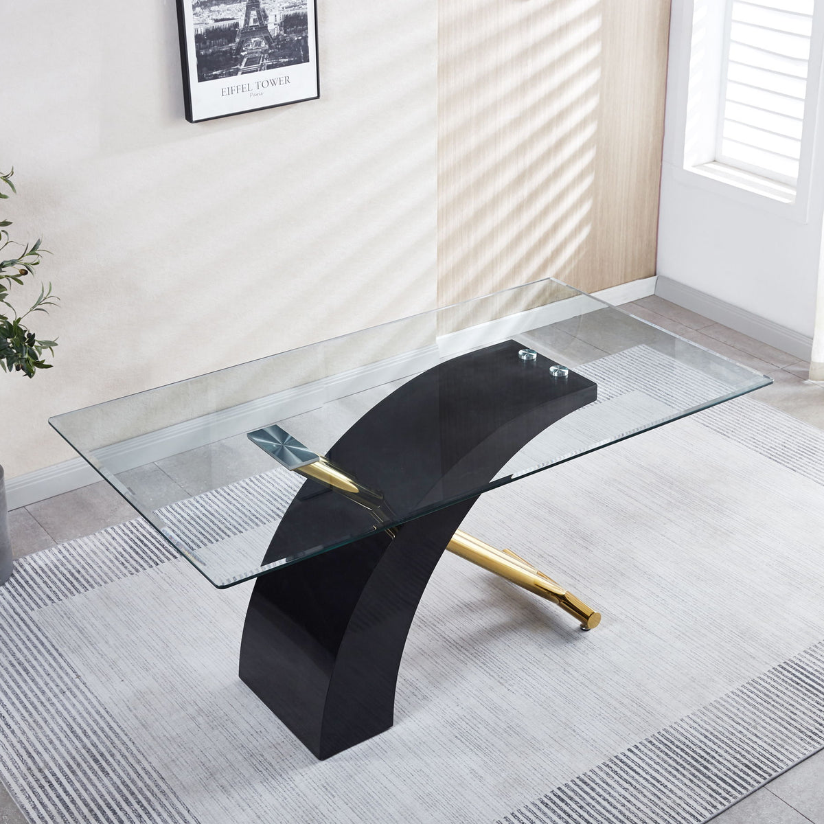 Stylish Dining Room Table, Luxury Glass Top Dining Table, Modern Design For Your House - Black