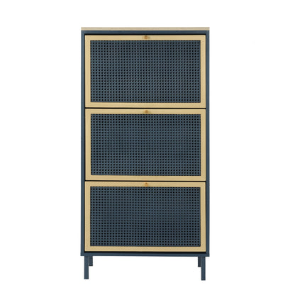 Modern Rattan 3 Door Shoe Rack Cabinet For Entryway