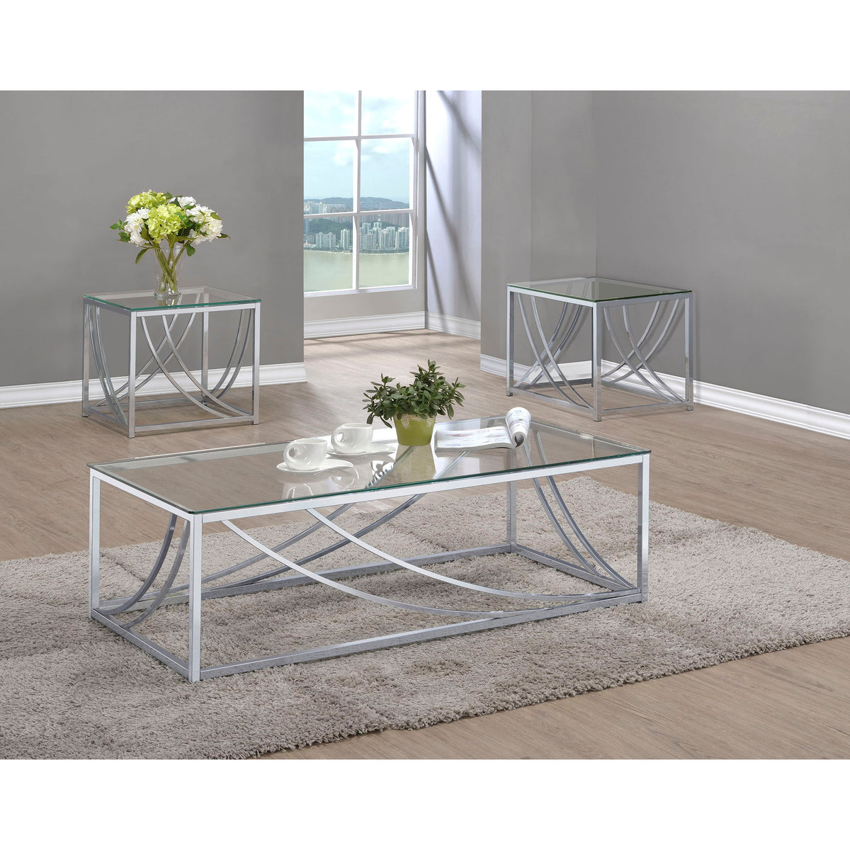 Kempton - 3 Piece Coffee And End Table Set - Chrome
