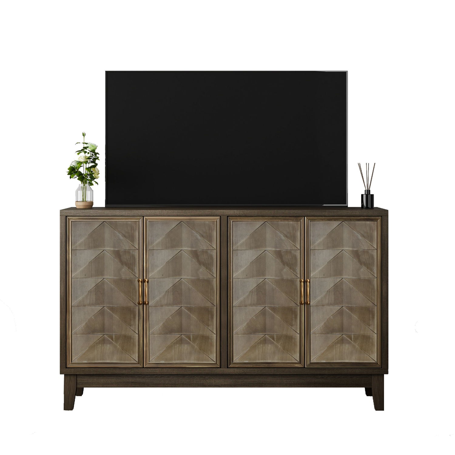 Vintage Sideboard Buffet Cabinet With Storage, Large Accent Cabinet Sideboard With 4 Doors, Storage Cabinet With Storage Console Table, For Kitchen Dinning Room Living Room Hallway Or Entryway - Brown
