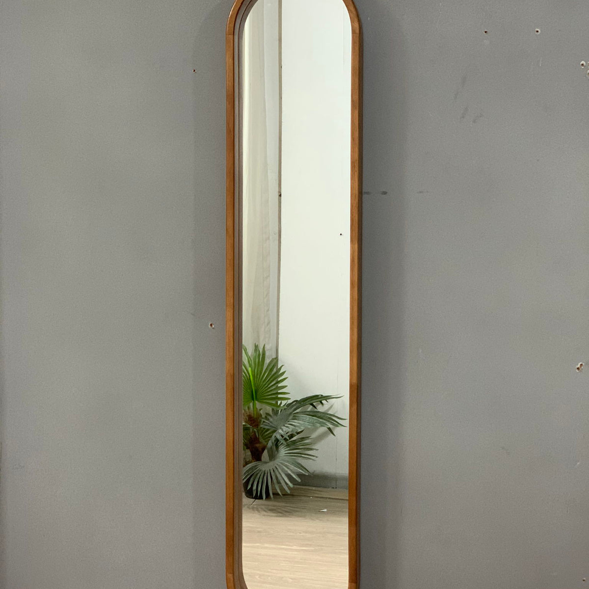 Decorative Rubber Frame Mirror With Elongated Oval Frame - Brown