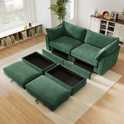 2-Seater Chenille Sofa - Green Chenille