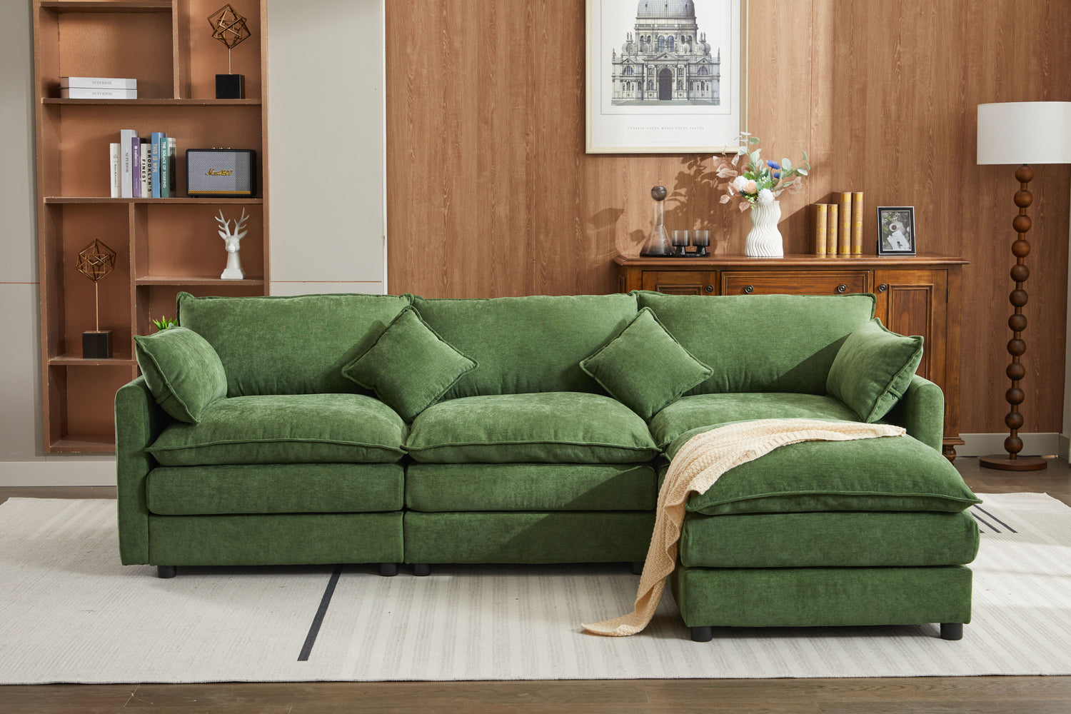 Modular Sectional Sofa, 3-Seater Sofa, Modern L-Shaped Sofa for Living Room Bedroom Apartment,Green