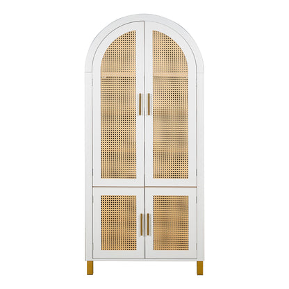 Tall Arched Cabinet With Rattan Doors & Adjustable Shelves