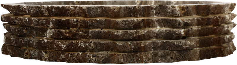 Genuine marble bowl, dark brown marble with stacked rings and chipped edges