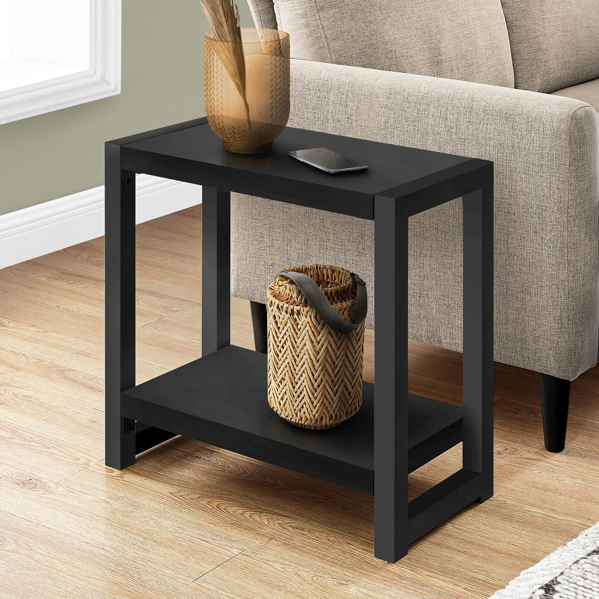Accent Side Table, Narrow, Small, 2 Tier, Contemporary And Modern