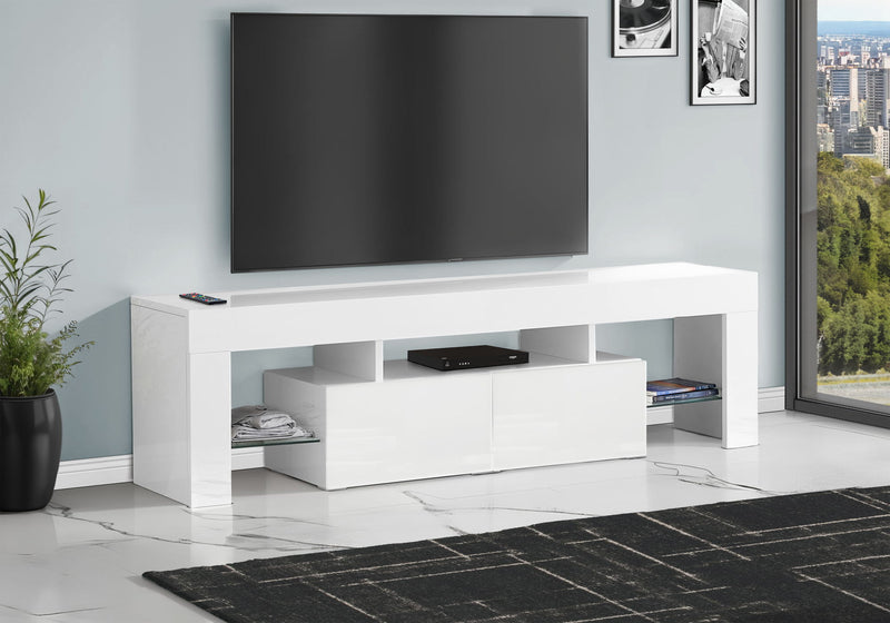 TV Stand, Console, Media Entertainment Center, Storage Cabinet, Glossy Contemporary & Modern - White