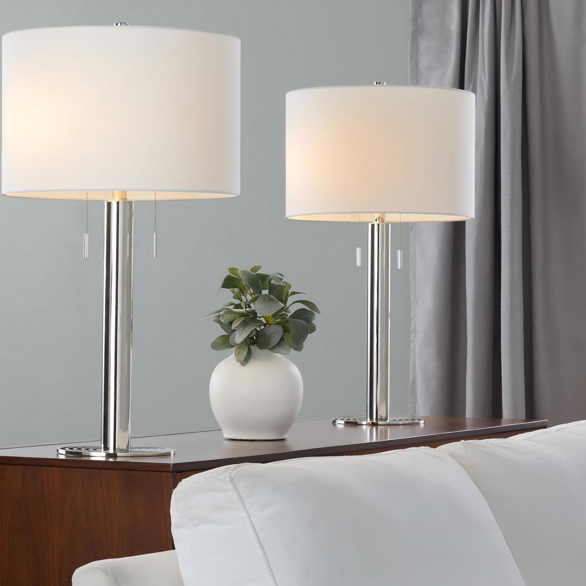 Master - 29" Contemporary Table Lamp (Set of 2) - Polished Nickel / White