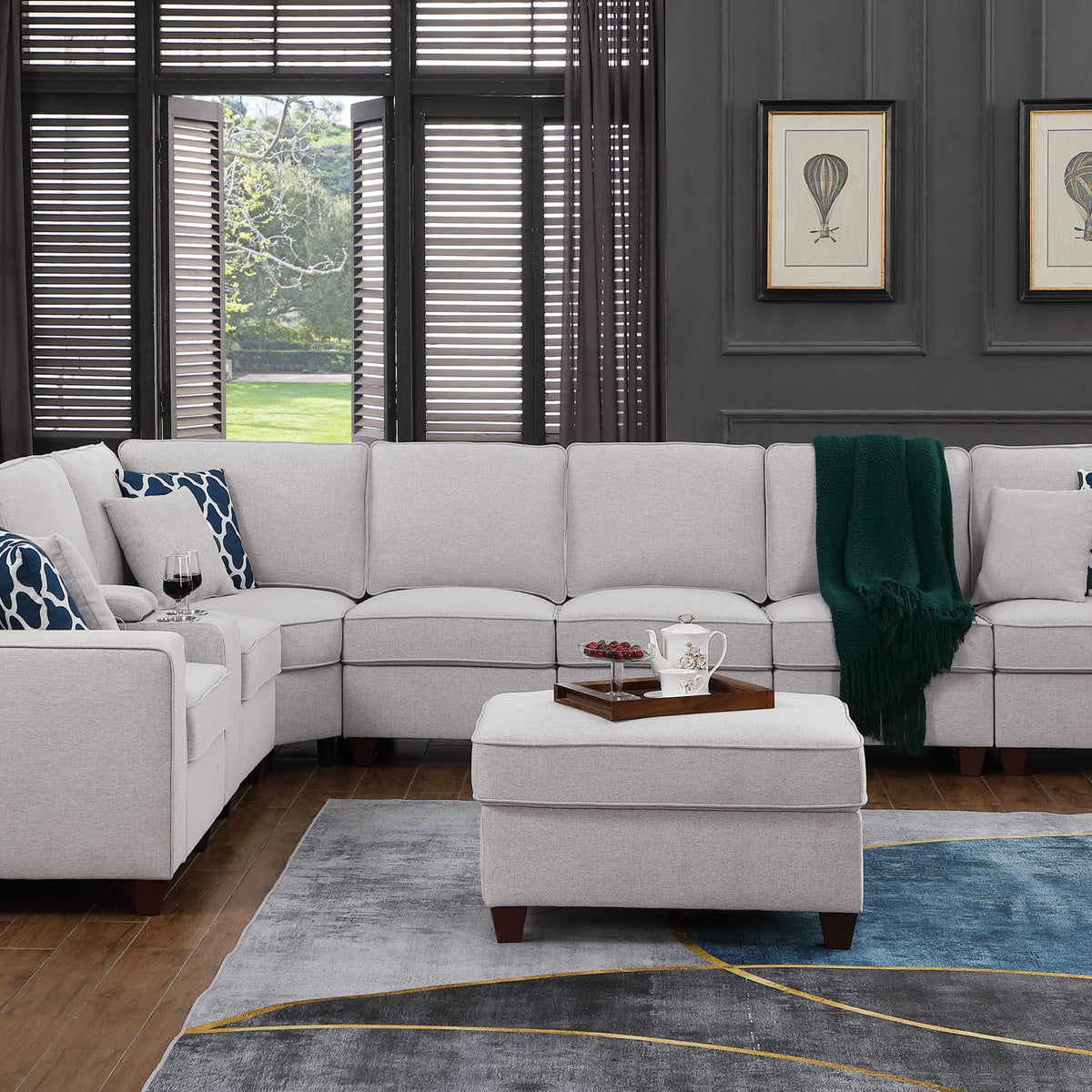 Jessica - Sectional Sofa With Ottoman - Light Gray